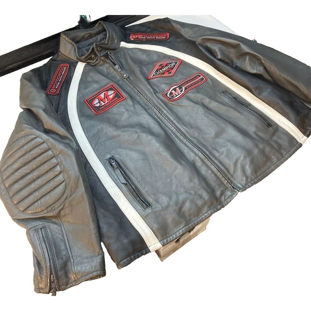Max USA Men's Motorcycle Jacket 4XL Grey Italian Leather Motocross Biker Coat